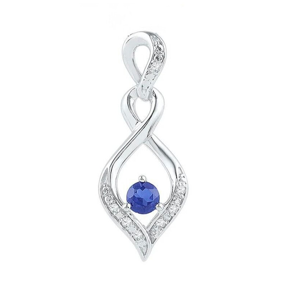 Natural Diamond & Simulated Blue Sapphire Charm Pendant 925 Sterling Silver - Picture 1 of 2